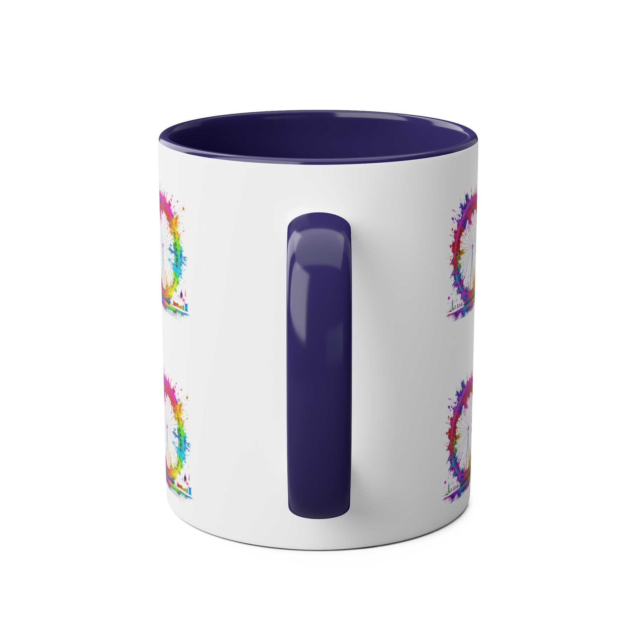 Colorful Cityscape Two-Tone Coffee Mug | Fun Gift, Home Decor, Artistic Mug, Coffee Lover's Gift, Office Essentials