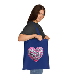 Leopard Heart Cotton Tote Bag | Cute Eco-Friendly Shopping Bag, Girlfriend Gift, Valentine's Day, Reusable Grocery Bag, Beach Bag