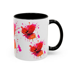 Vibrant Floral Accent Coffee Mug - Colorful Poppy Design - 11 & 15oz