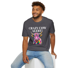 Colorful Cow Alert T-Shirt, Funny Cow Tee, Animal Lover Gift, Quirky Casual Wear, Farm Animal Shirt, Unique Graphic Tee