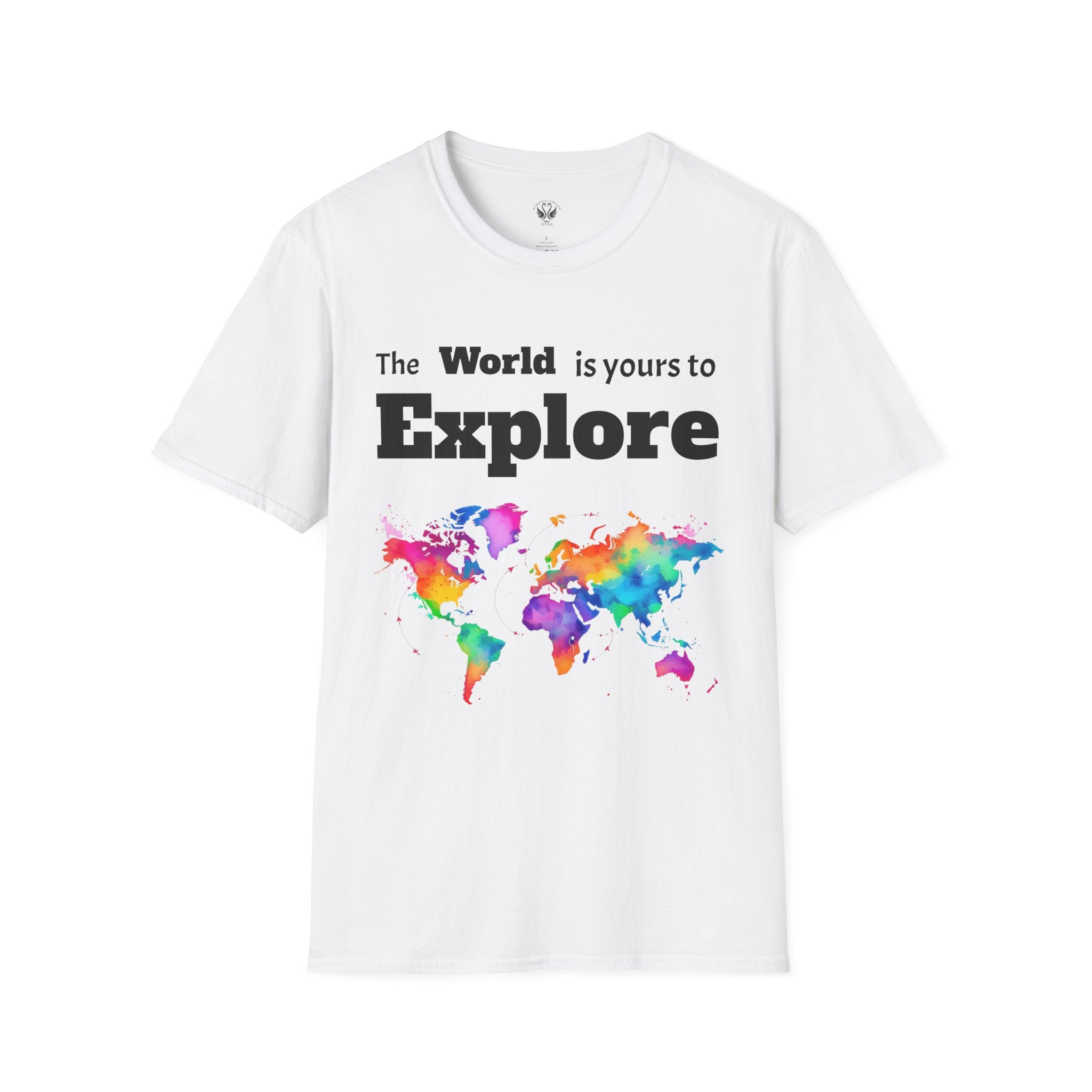 Explore the World Unisex T-Shirt | Adventure Shirt, Travel Tee, Gift for Explorers, Colorful World Map Top, Wanderlust Fashion