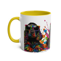 Colorful Dog Art Two-Tone Coffee Mug - 11oz, Perfect Gift for Dog Lovers