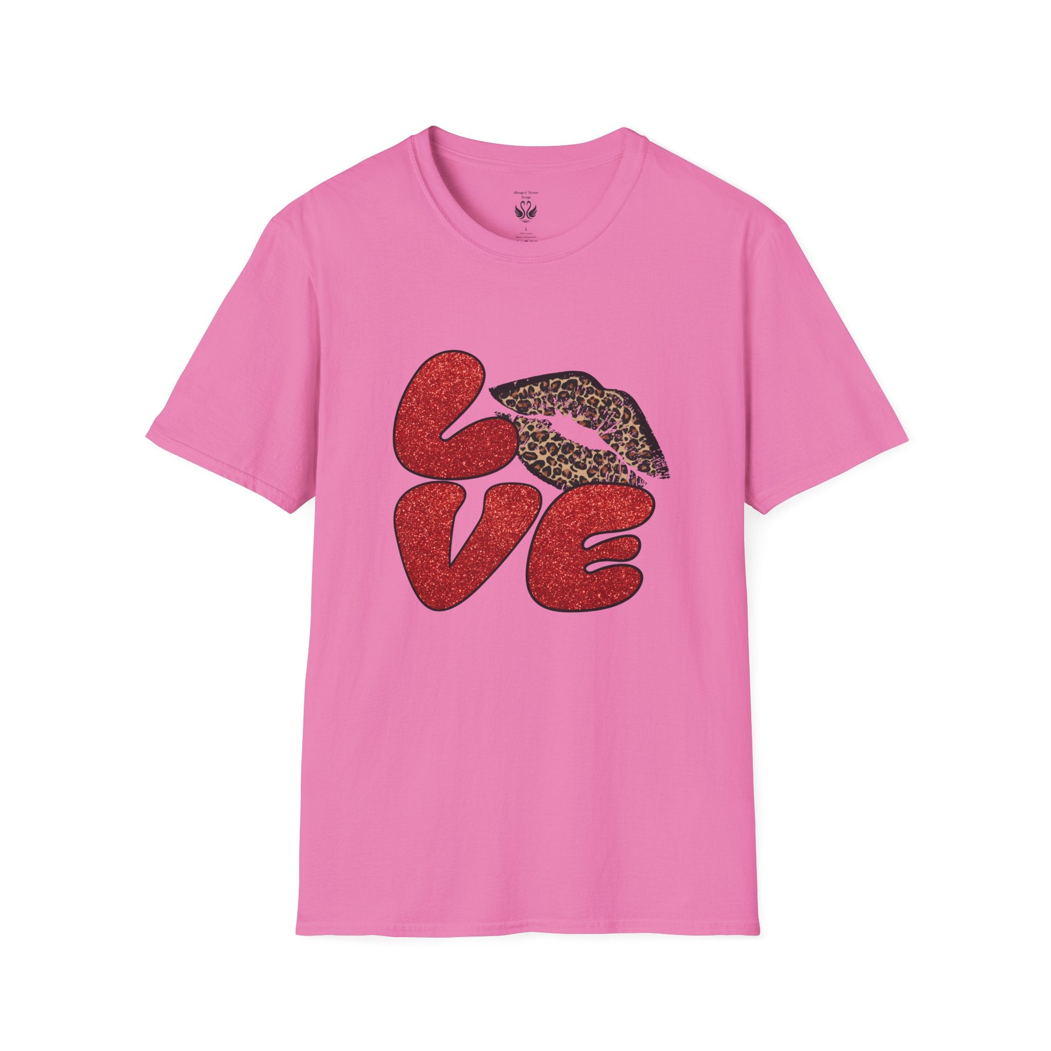 Leopard Love Graphic T-Shirt, Cute Valentine's Day Shirt, Casual Love Tee, Unisex Softstyle Top, Trendy Gift for Her