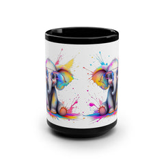 Colorful Elephant Illustration Black Mug - 15oz Artistic Coffee Cup
