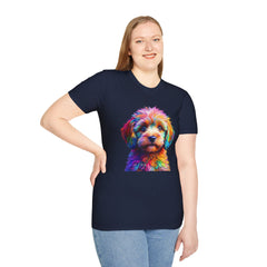 Colorful Puppy Art T-Shirt, Animal Lover Gift, Pet Owner Apparel, Fun Fashion for Dog Lovers, Unique Graphic Tee