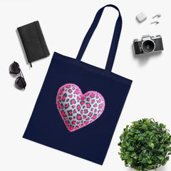Leopard Heart Cotton Tote Bag | Cute Eco-Friendly Shopping Bag, Girlfriend Gift, Valentine's Day, Reusable Grocery Bag, Beach Bag