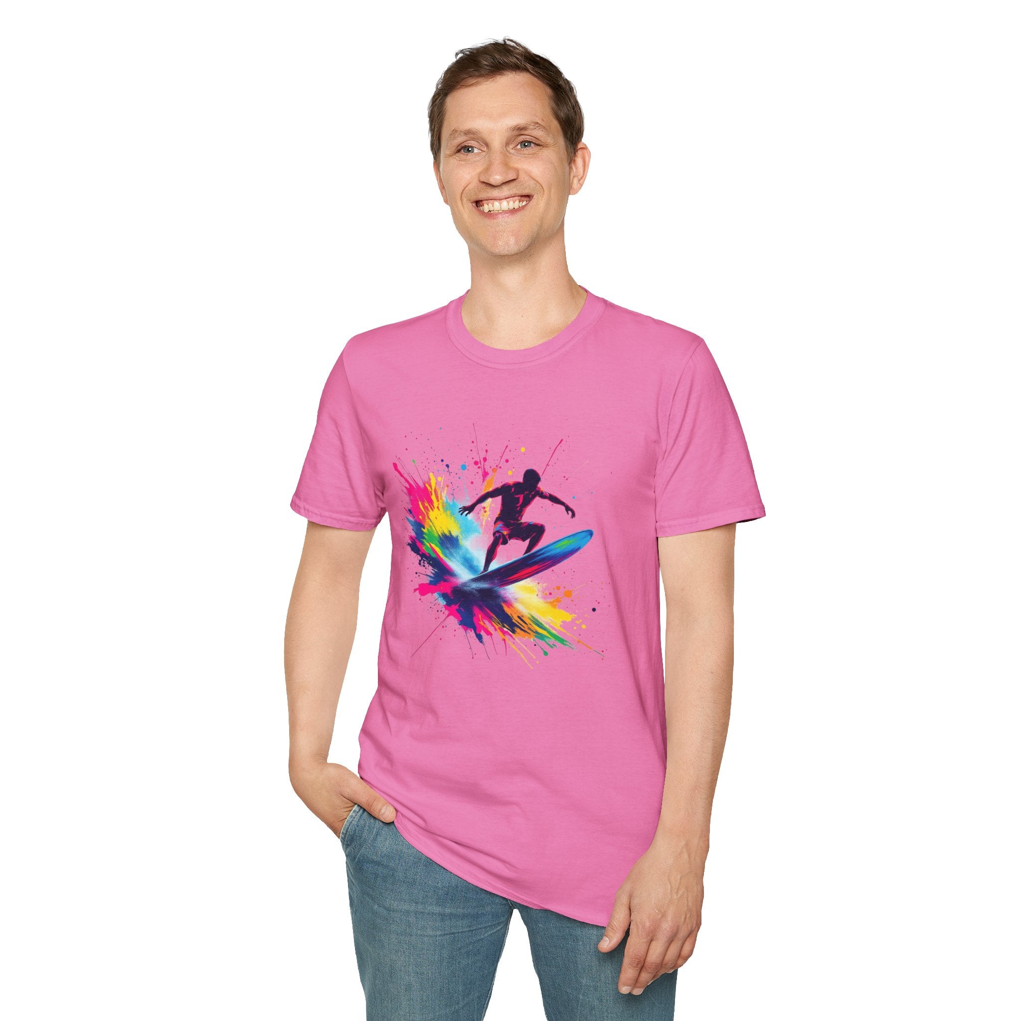 Colorful Surfing Unisex T-Shirt, Casual Beach Wear, Summer Vibes, Gift for Surfers, Beach Lovers, Graphic Tee