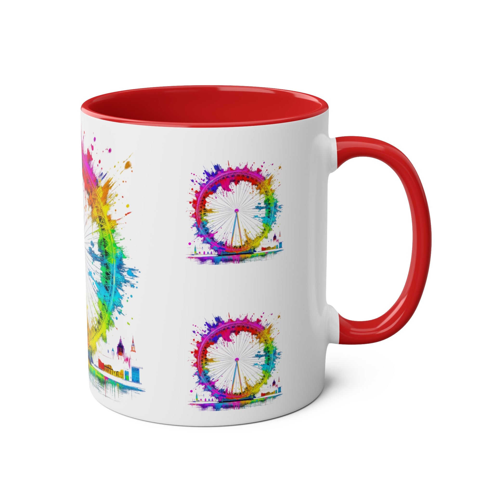 Colorful Cityscape Two-Tone Coffee Mug | Fun Gift, Home Decor, Artistic Mug, Coffee Lover's Gift, Office Essentials