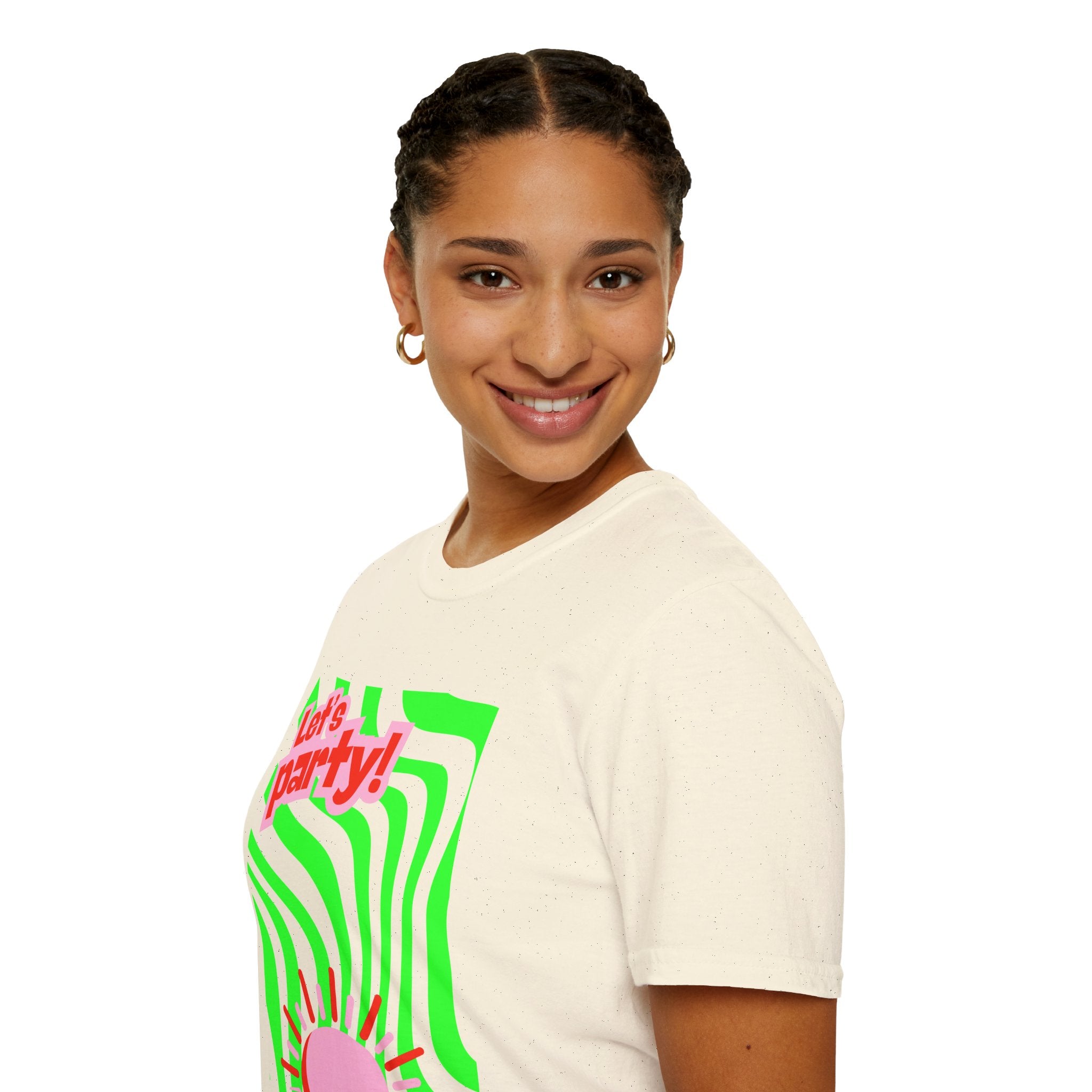Let's Party Unisex Softstyle T-Shirt, Vibrant Summer Tee, Fun Graphic Shirt, Casual Wear, Birthday Gift, Festival Fashion