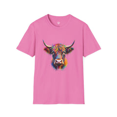 Highland Cow Graphic T-Shirt, Fun Farm Animal Tee, Cute Gift for Cow Lovers, Unisex Softstyle Shirt for Casual Wear