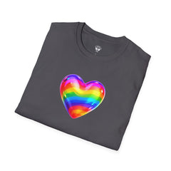Rainbow Heart Unisex Softstyle T-Shirt, LGBTQ+ Pride Shirt, Colorful Heart Tee, Love Wins Tee, Gift for Him/Her