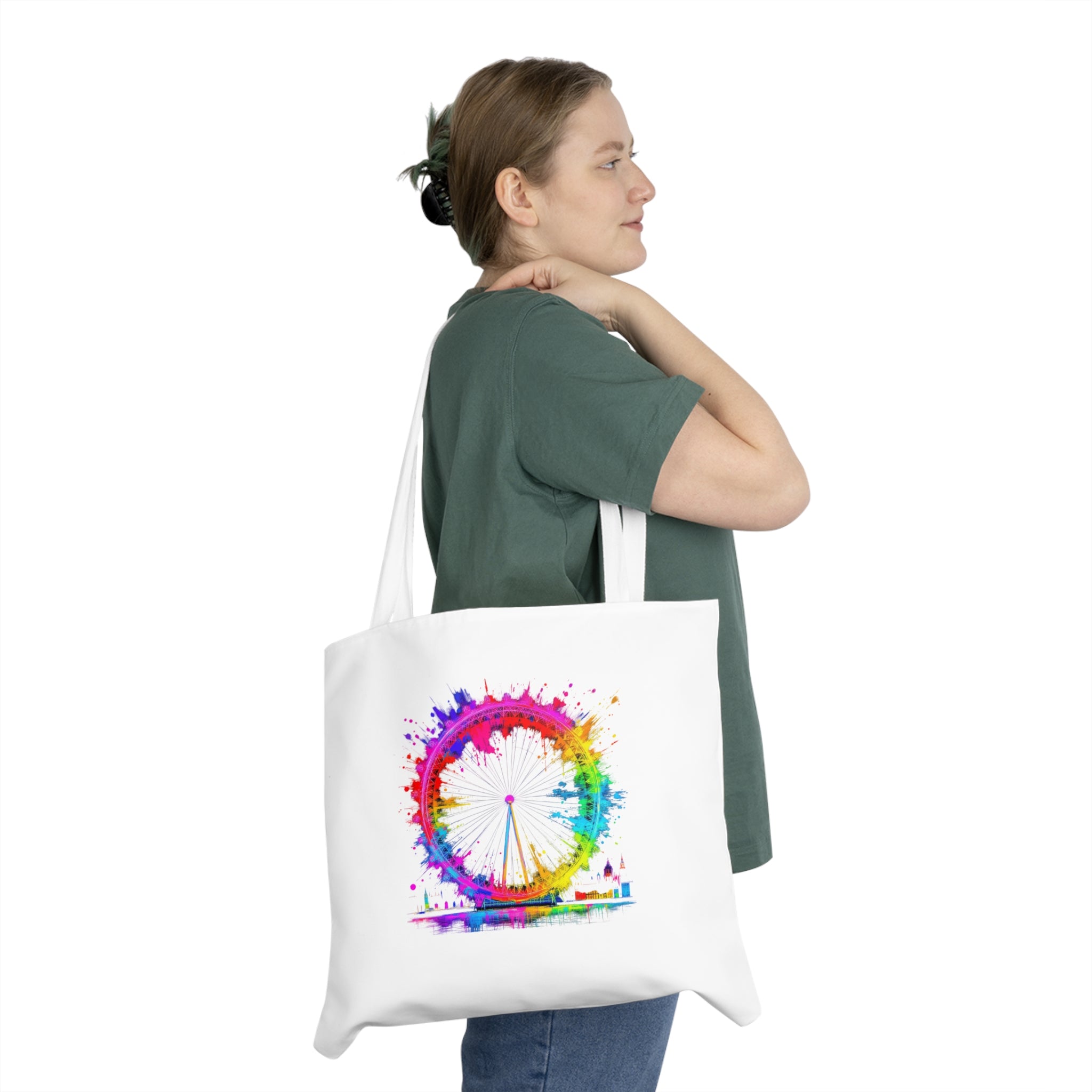 Colorful London Eye Shoulder Tote Bag, Eco-Friendly Tote, Travel Bag, Summer Beach Tote, Gift for Her, Festival Accessory