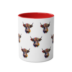 Vibrant Highland Cow Coffee Mug - Colorful Two-Tone 11oz Drinkware