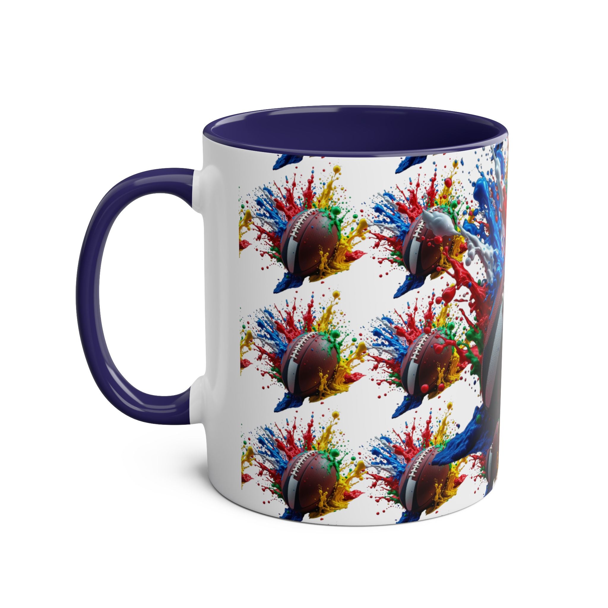 Vibrant Sports Coffee Mug, Colorful Football Design, Perfect Gift for Sports Fans, Game Day, Home Office, 11oz Two-Tone Mug