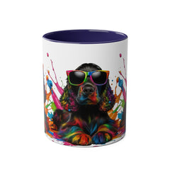 Colorful Dog Art Two-Tone Coffee Mug - 11oz, Perfect Gift for Dog Lovers
