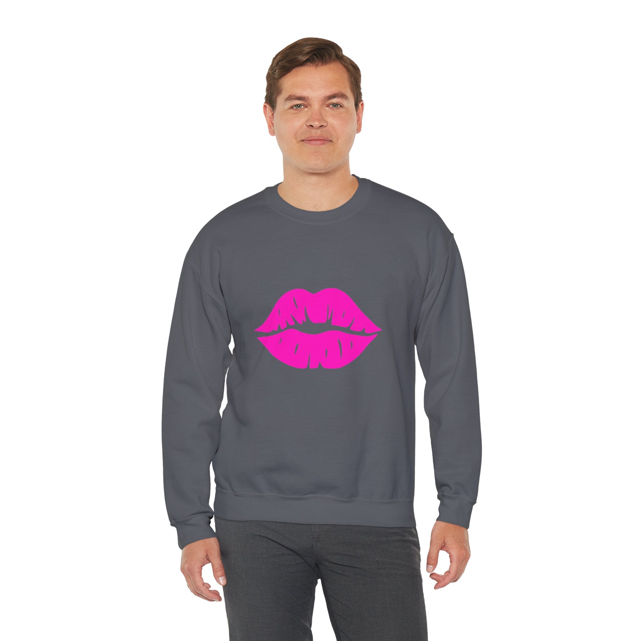 Kiss Mark Crewneck Sweatshirt - Cute Fashion for Her, Cozy Gift Idea, Valentine's Day, Overall Style, Relaxed Fit
