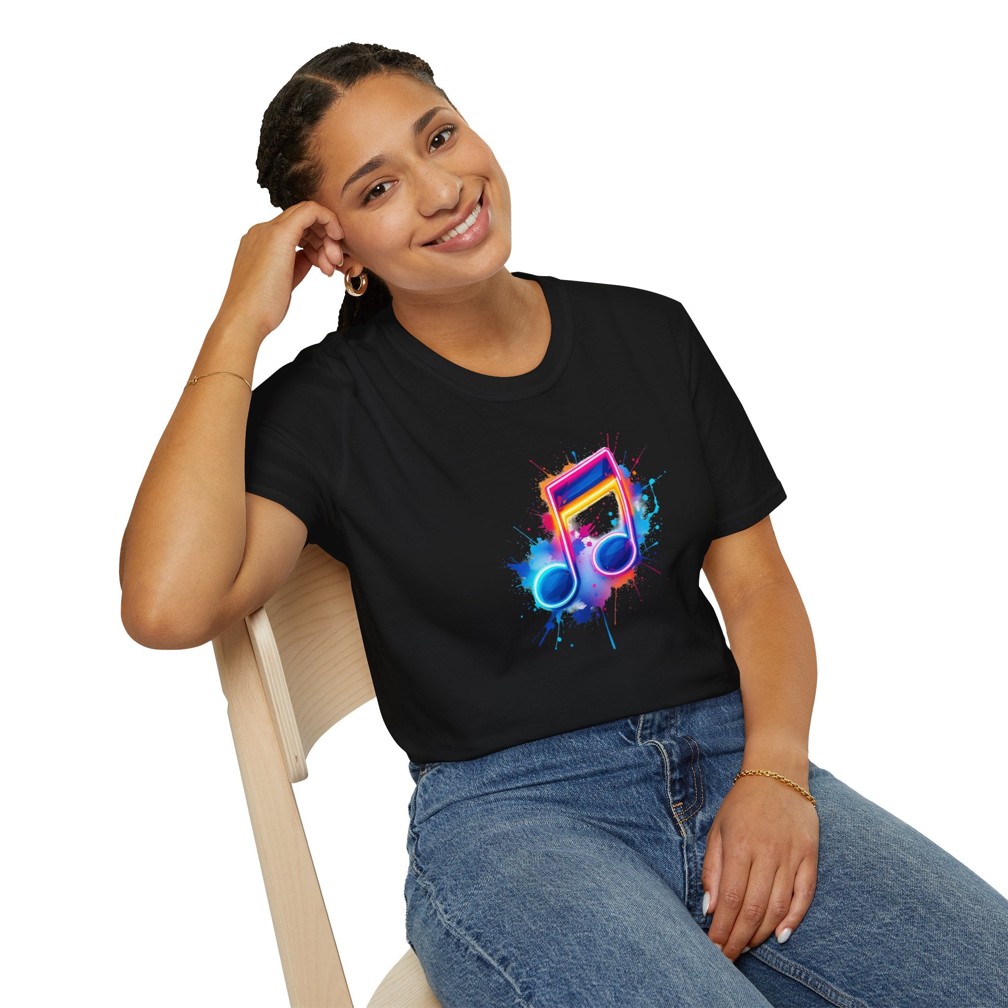 Musical Splash Unisex Softstyle T-Shirt | Gift for Music Lovers, Vibrant Art Tee, Trendy Music Shirt, Birthday Gift, Concert Wear