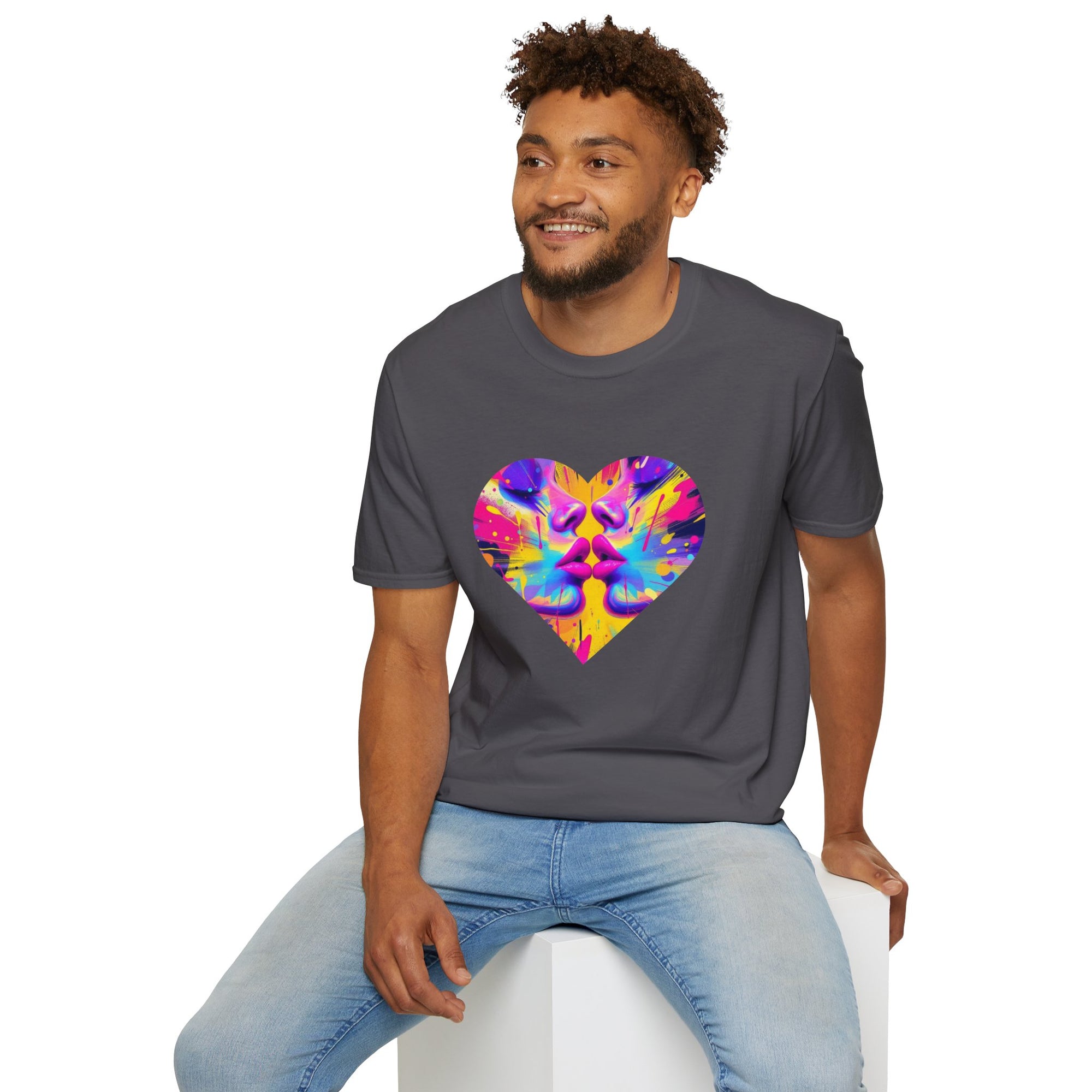 Vibrant Heart Art T-Shirt, Colorful Unisex Tee for Couples, Gift for Valentine's Day, Artistic Love Shirt, Casual Everyday Wear