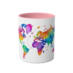 Colorful Map Two-Tone Coffee Mug - 11oz Travel Lovers Gift