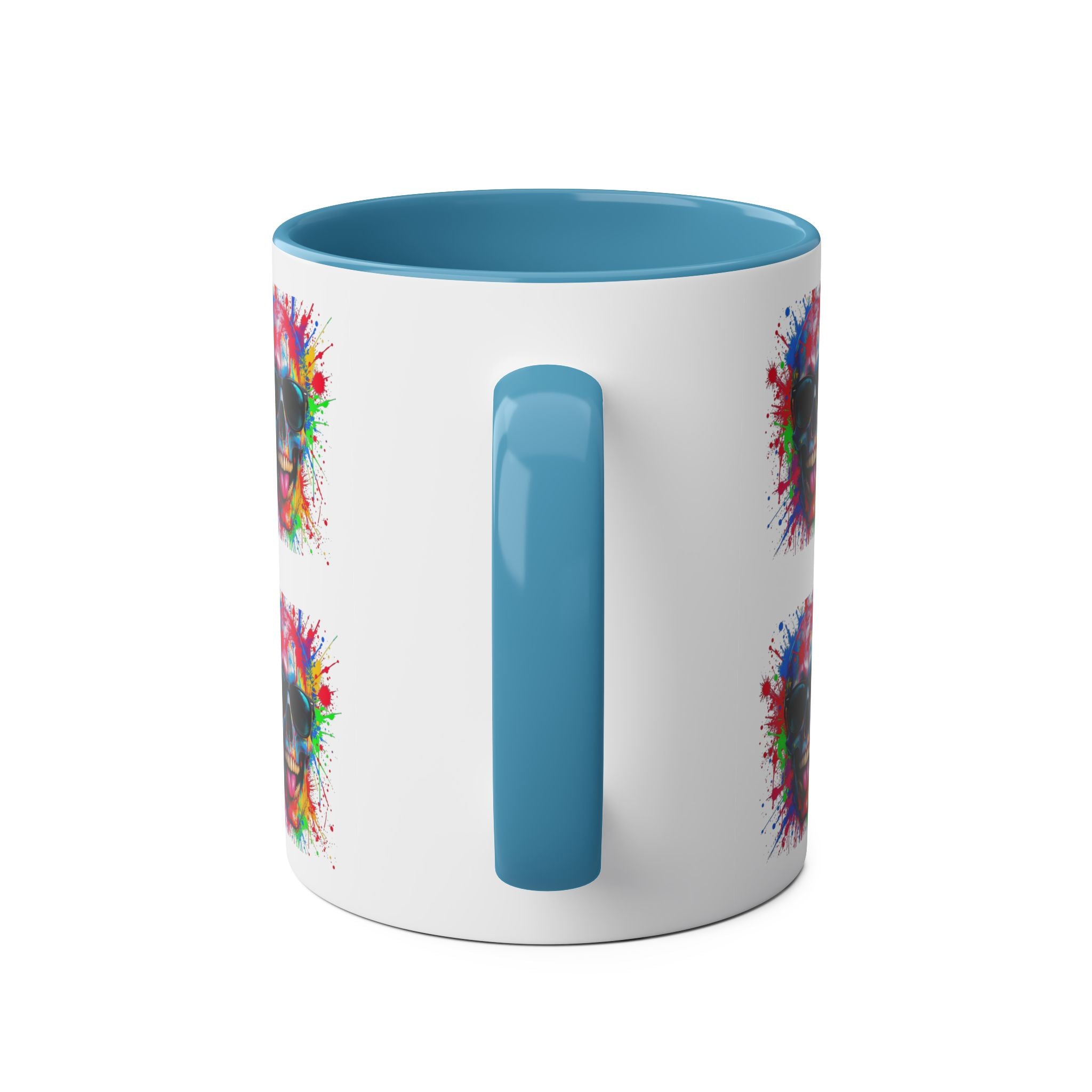Vibrant Skull Artwork Coffee Mug - 11oz Two-Tone Design for Fun Enthusiasts