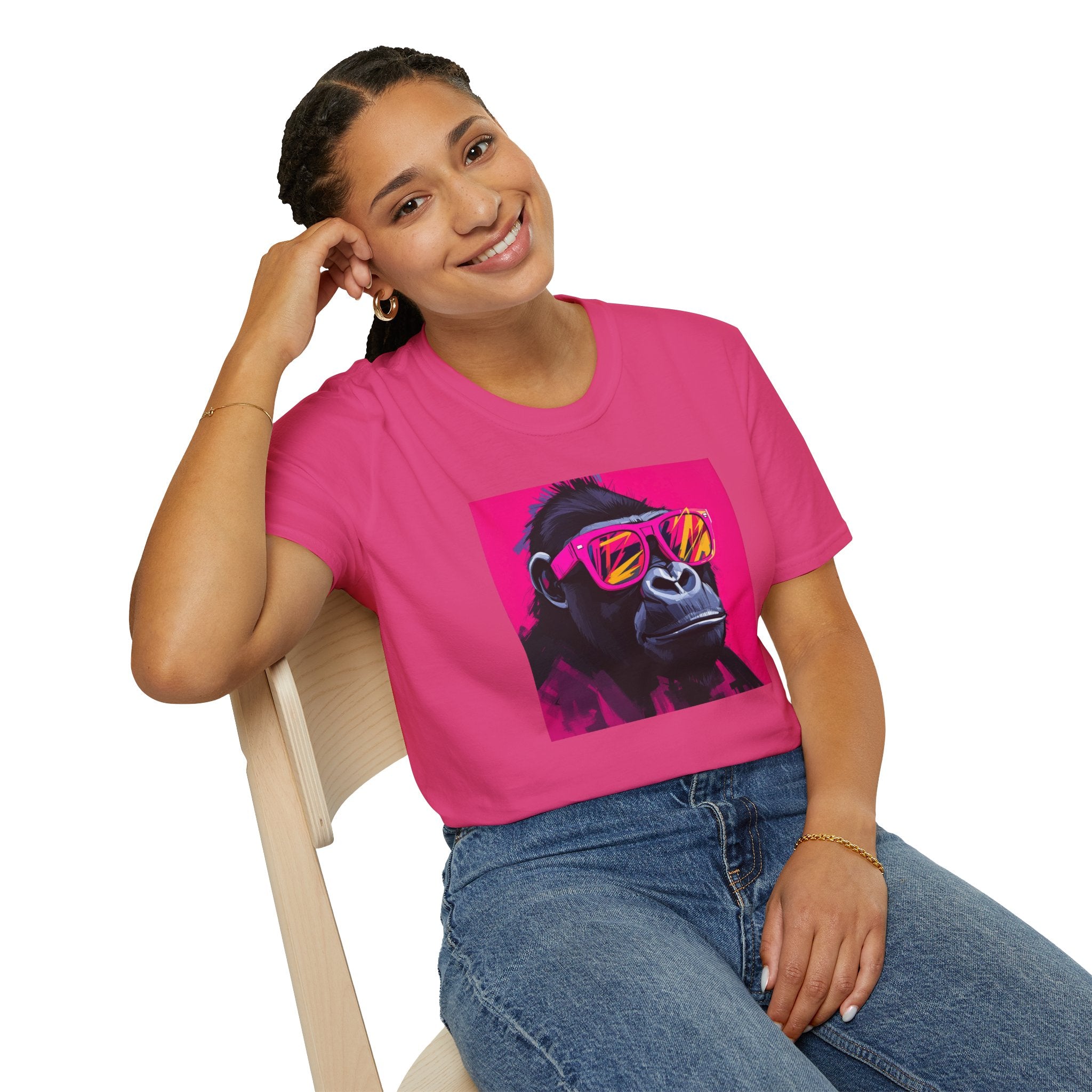 Retro Gorilla Graphic T-Shirt, Fun Animal Tee, Unisex Casual Wear, Birthday Gift, Summer Styles, Festival Fashion
