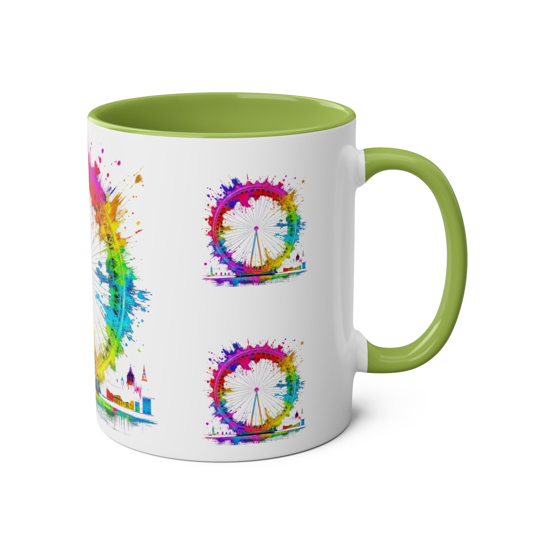 Colorful Cityscape Two-Tone Coffee Mug | Fun Gift, Home Decor, Artistic Mug, Coffee Lover's Gift, Office Essentials