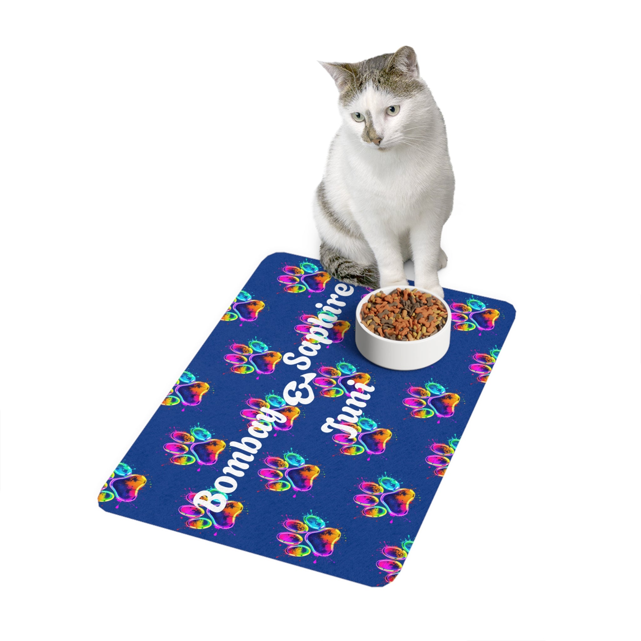 Colorful Pet Food Mat with Paw Print, Custom Pet Mat, Dog Dish Mat, Cat Food Tray, Pet Accessories for Home, Animal Lover Gift