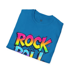 Colorful Rock & Roll Unisex Softstyle T-Shirt, Retro Tee, Music Lover Gift, Festival Wear, Rock Concert Apparel, Unisex Graphic Tee