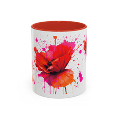 Vibrant Floral Accent Coffee Mug - Colorful Poppy Design - 11 & 15oz