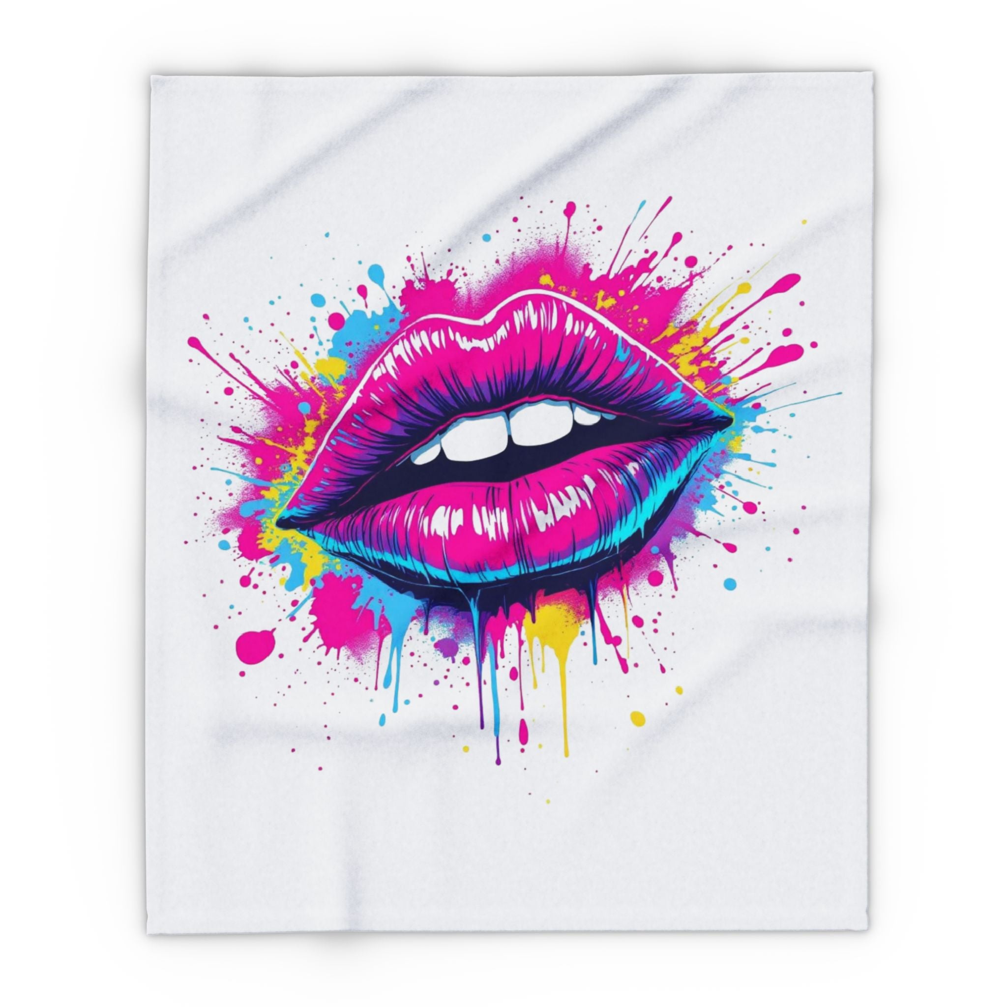 Vibrant Lip Art Fleece Blanket, Cozy Throw for Girls, Colorful Bedroom Decor, Unique Gift for Her, Fun Home Accessory