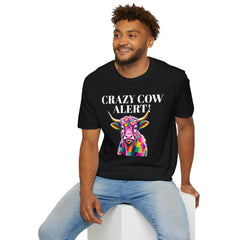 Colorful Cow Alert T-Shirt, Funny Cow Tee, Animal Lover Gift, Quirky Casual Wear, Farm Animal Shirt, Unique Graphic Tee