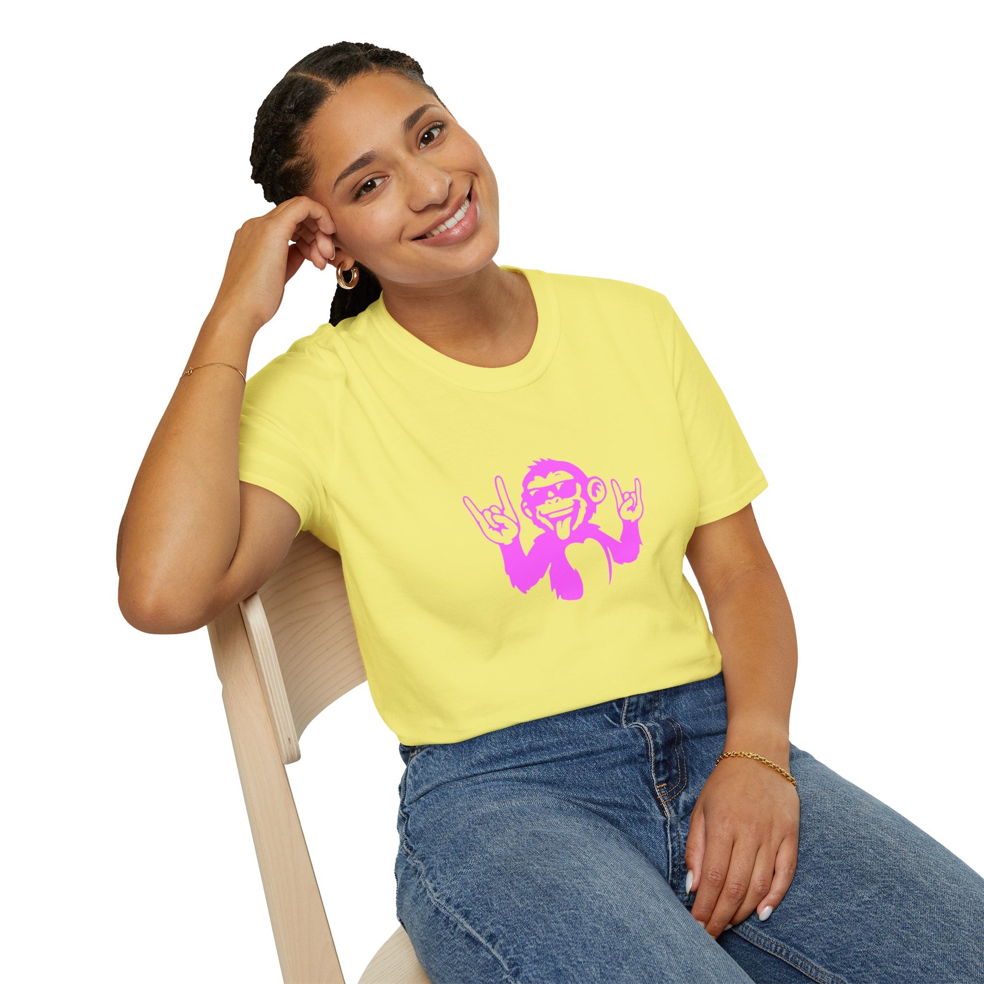 Rockin' Monkey Unisex Softstyle T-Shirt | Fun Graphic Tee | Great Gift for Music Lovers | Perfect for Parties & Casual Wear
