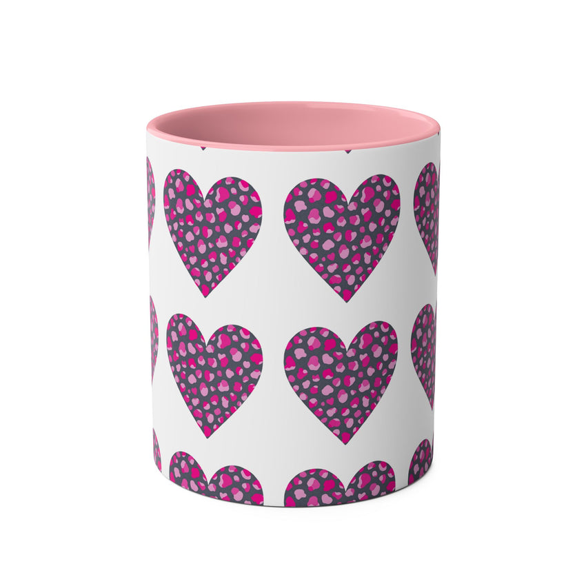 Pink Leopard Hearts Two-Tone Coffee Mug - 11oz - Perfect for Valentine's Day and Gift Giving