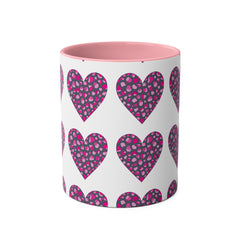 Pink Leopard Hearts Two-Tone Coffee Mug - 11oz - Perfect for Valentine's Day and Gift Giving