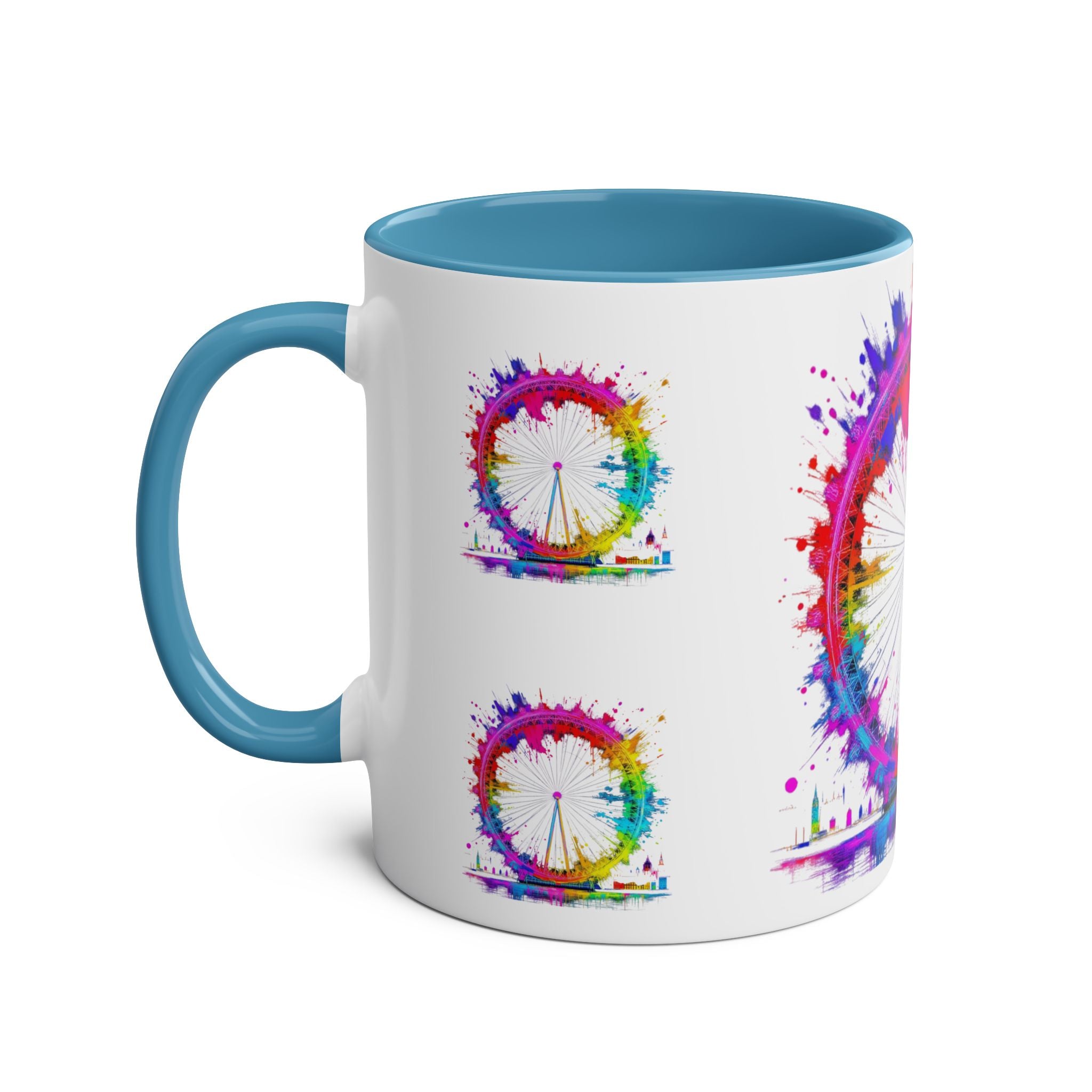 Colorful Cityscape Two-Tone Coffee Mug | Fun Gift, Home Decor, Artistic Mug, Coffee Lover's Gift, Office Essentials