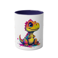 Colorful Dinosaur Two-Tone Coffee Mug - Cute 11oz Mug for Kids & Dino Lovers