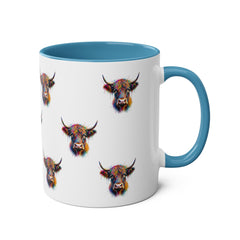 Vibrant Highland Cow Coffee Mug - Colorful Two-Tone 11oz Drinkware