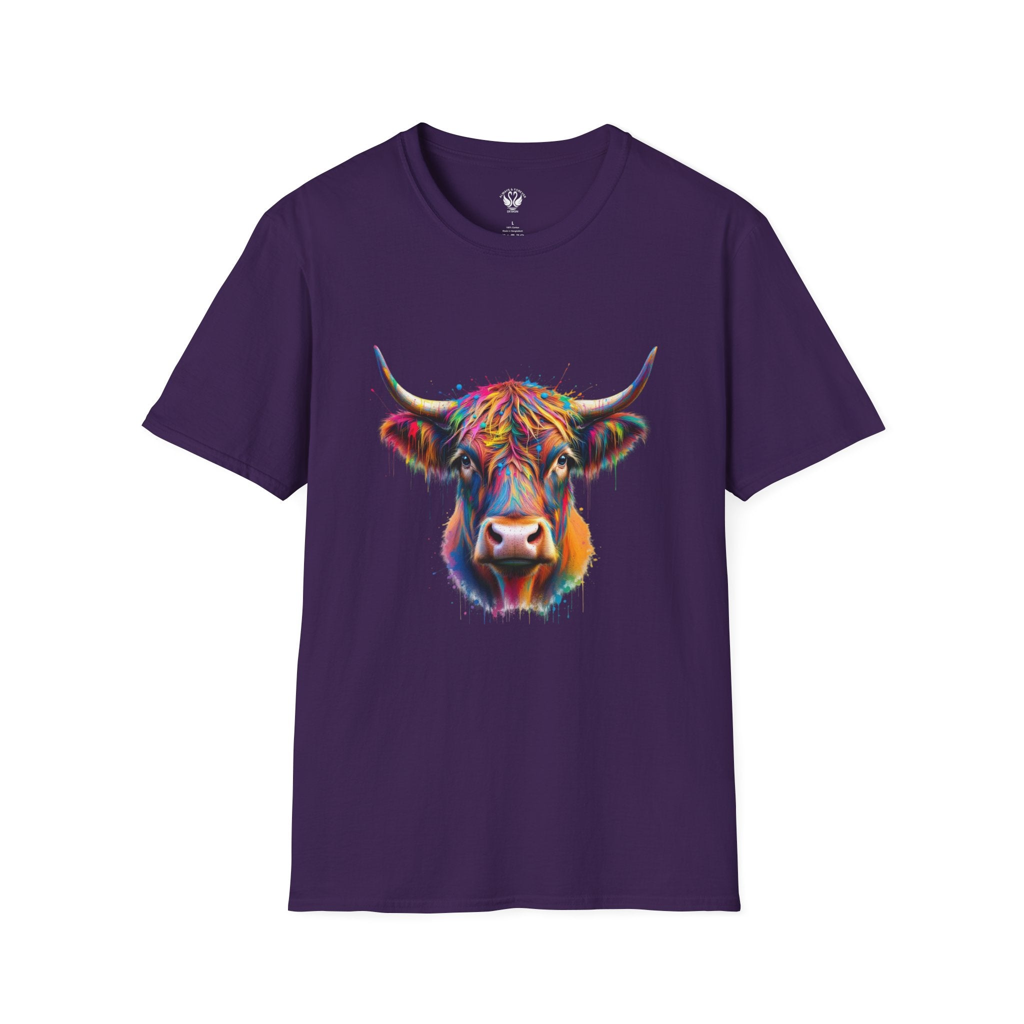 Highland Cow Graphic T-Shirt, Fun Farm Animal Tee, Cute Gift for Cow Lovers, Unisex Softstyle Shirt for Casual Wear