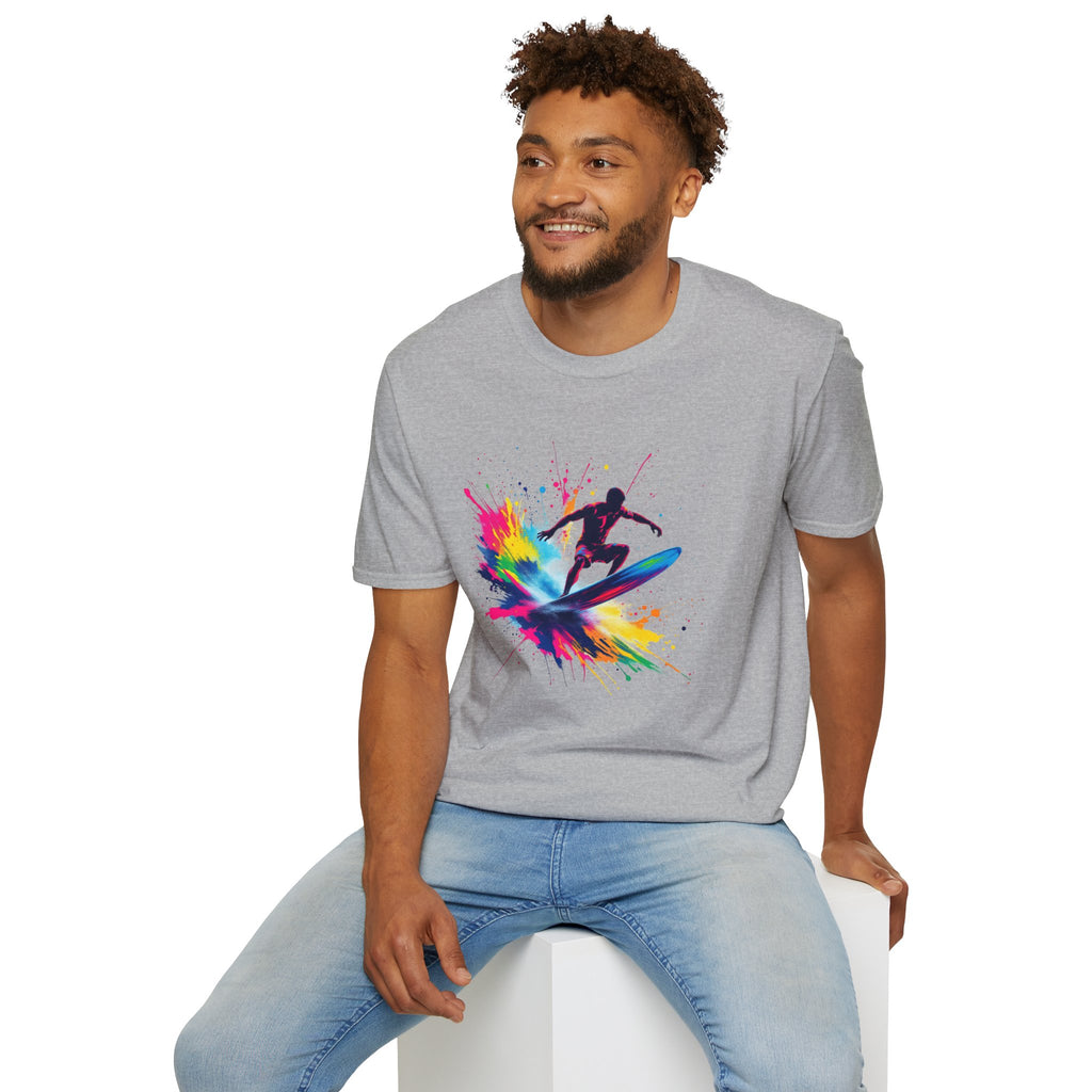 Colorful Surfing Unisex T-Shirt, Casual Beach Wear, Summer Vibes, Gift for Surfers, Beach Lovers, Graphic Tee