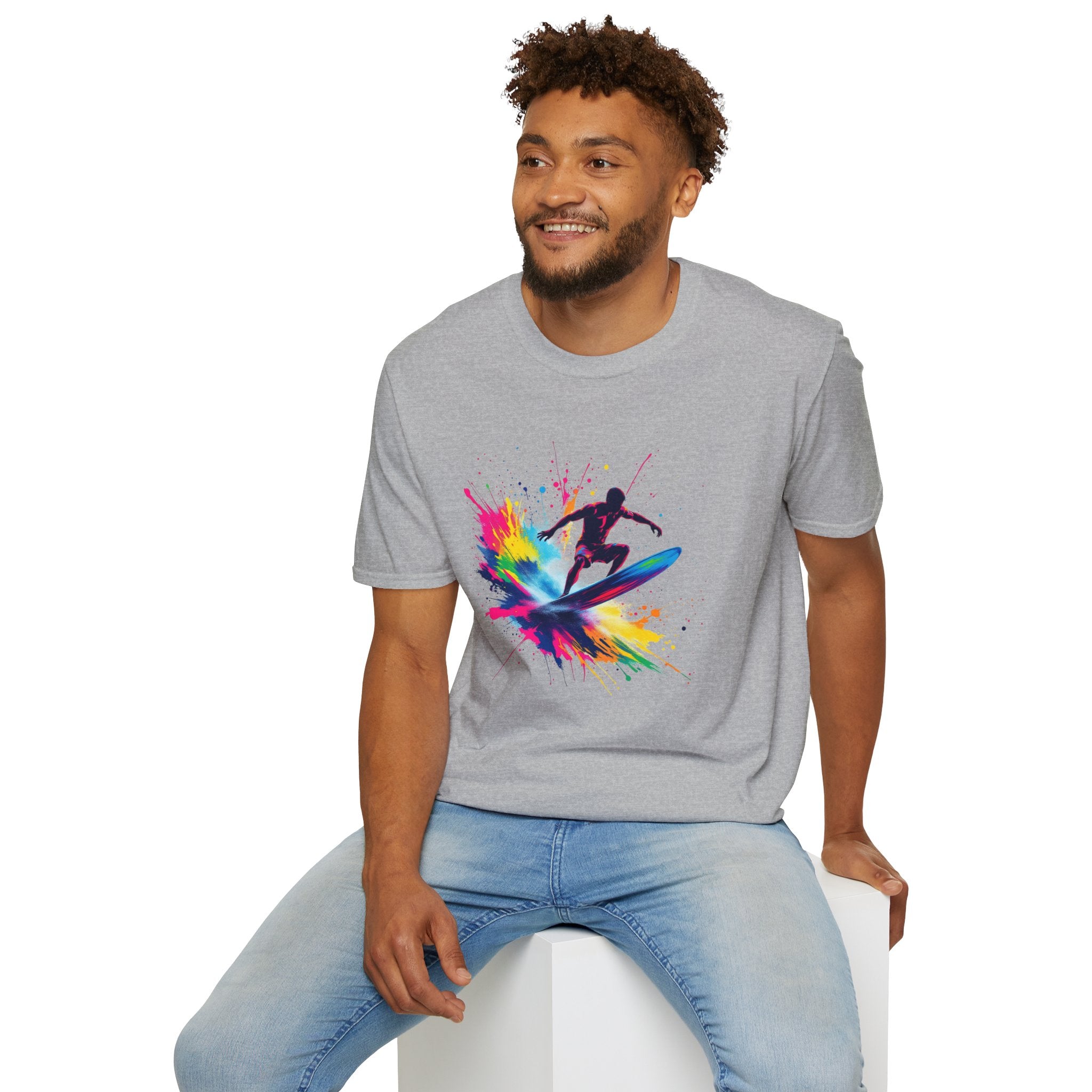 Colorful Surfing Unisex T-Shirt, Casual Beach Wear, Summer Vibes, Gift for Surfers, Beach Lovers, Graphic Tee