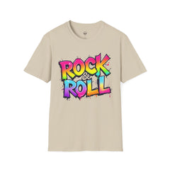 Colorful Rock & Roll Unisex Softstyle T-Shirt, Retro Tee, Music Lover Gift, Festival Wear, Rock Concert Apparel, Unisex Graphic Tee