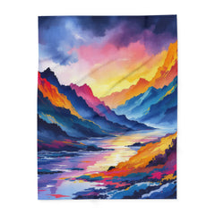 Vibrant Mountain Scenery Fleece Blanket | Cozy Decor for Home, Gift for Nature Lovers, Outdoor Adventure, Warmth Essential