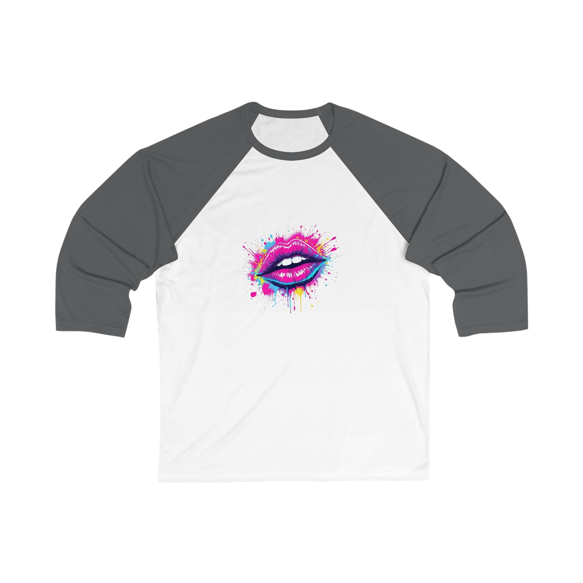 Colorful Lip Artwork Baseball Tee, Unisex Raglan Shirt, Fun Graphic Tee, Perfect Gift for Her, Casual Wear, Party Shirt, Celebration Top