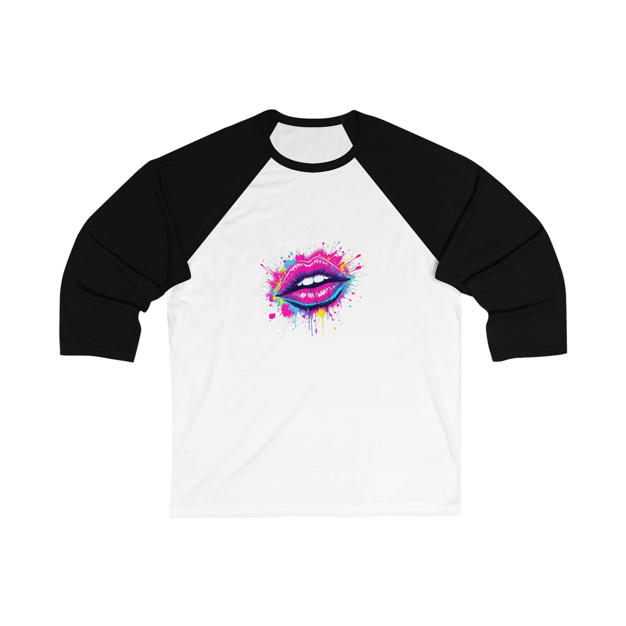 Colorful Lip Artwork Baseball Tee, Unisex Raglan Shirt, Fun Graphic Tee, Perfect Gift for Her, Casual Wear, Party Shirt, Celebration Top