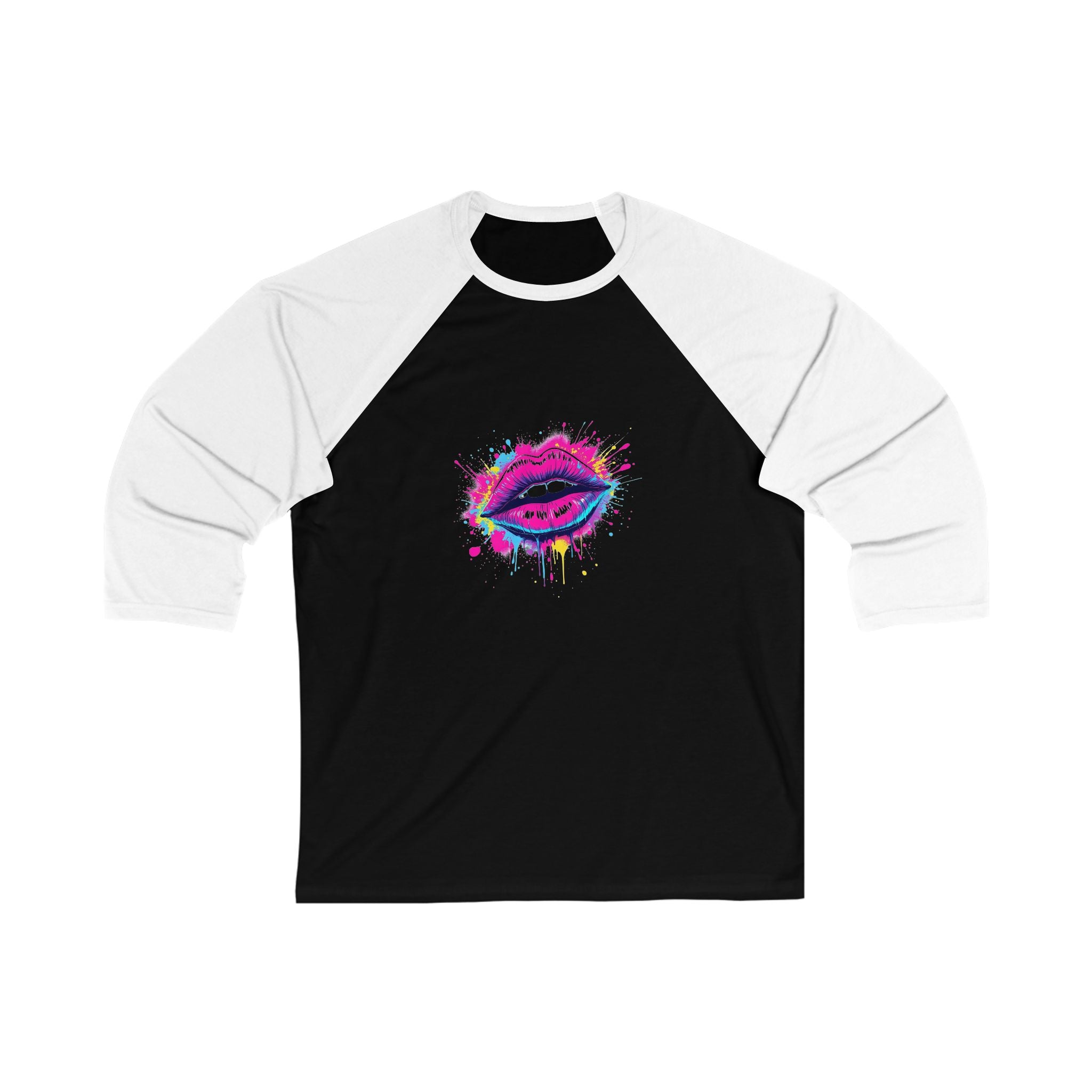 Colorful Lip Artwork Baseball Tee, Unisex Raglan Shirt, Fun Graphic Tee, Perfect Gift for Her, Casual Wear, Party Shirt, Celebration Top