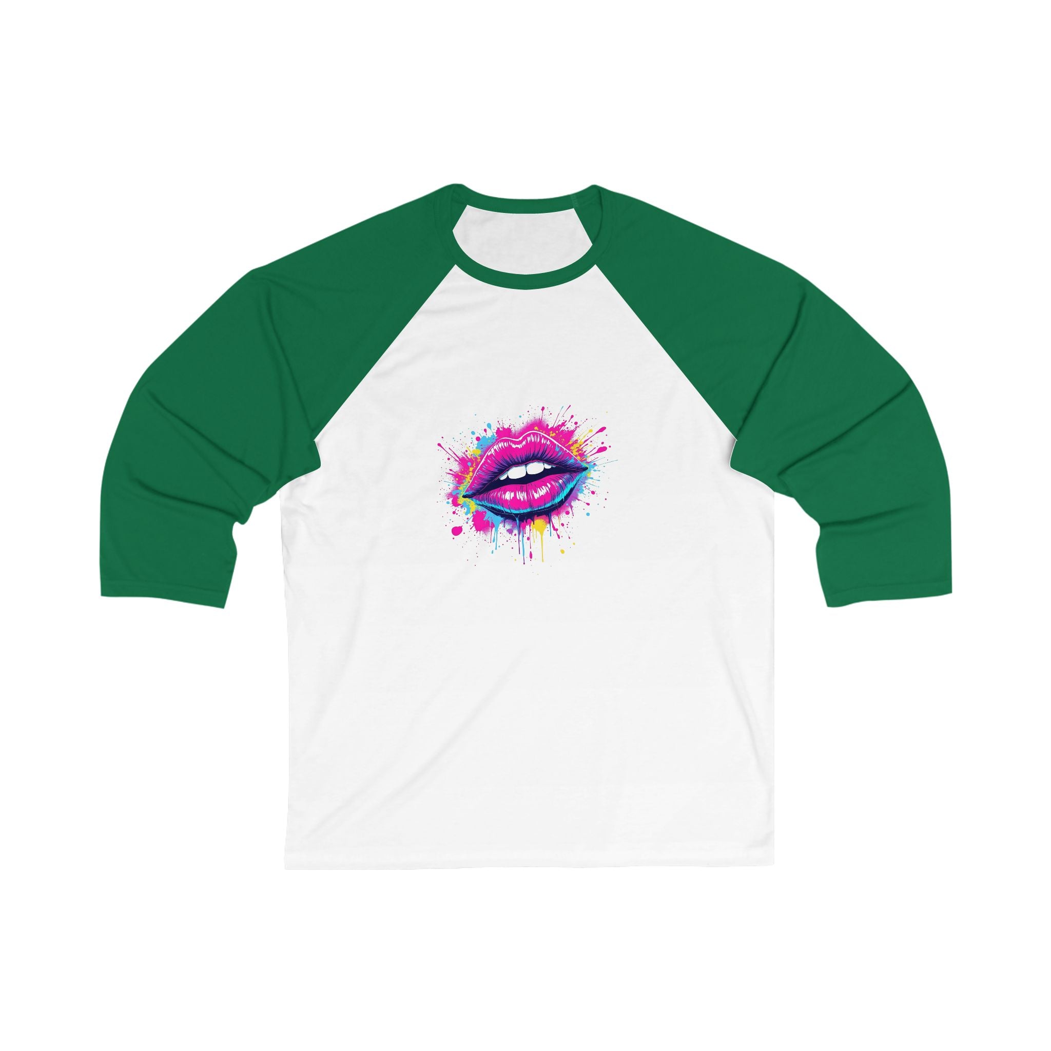 Colorful Lip Artwork Baseball Tee, Unisex Raglan Shirt, Fun Graphic Tee, Perfect Gift for Her, Casual Wear, Party Shirt, Celebration Top