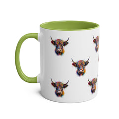 Vibrant Highland Cow Coffee Mug - Colorful Two-Tone 11oz Drinkware