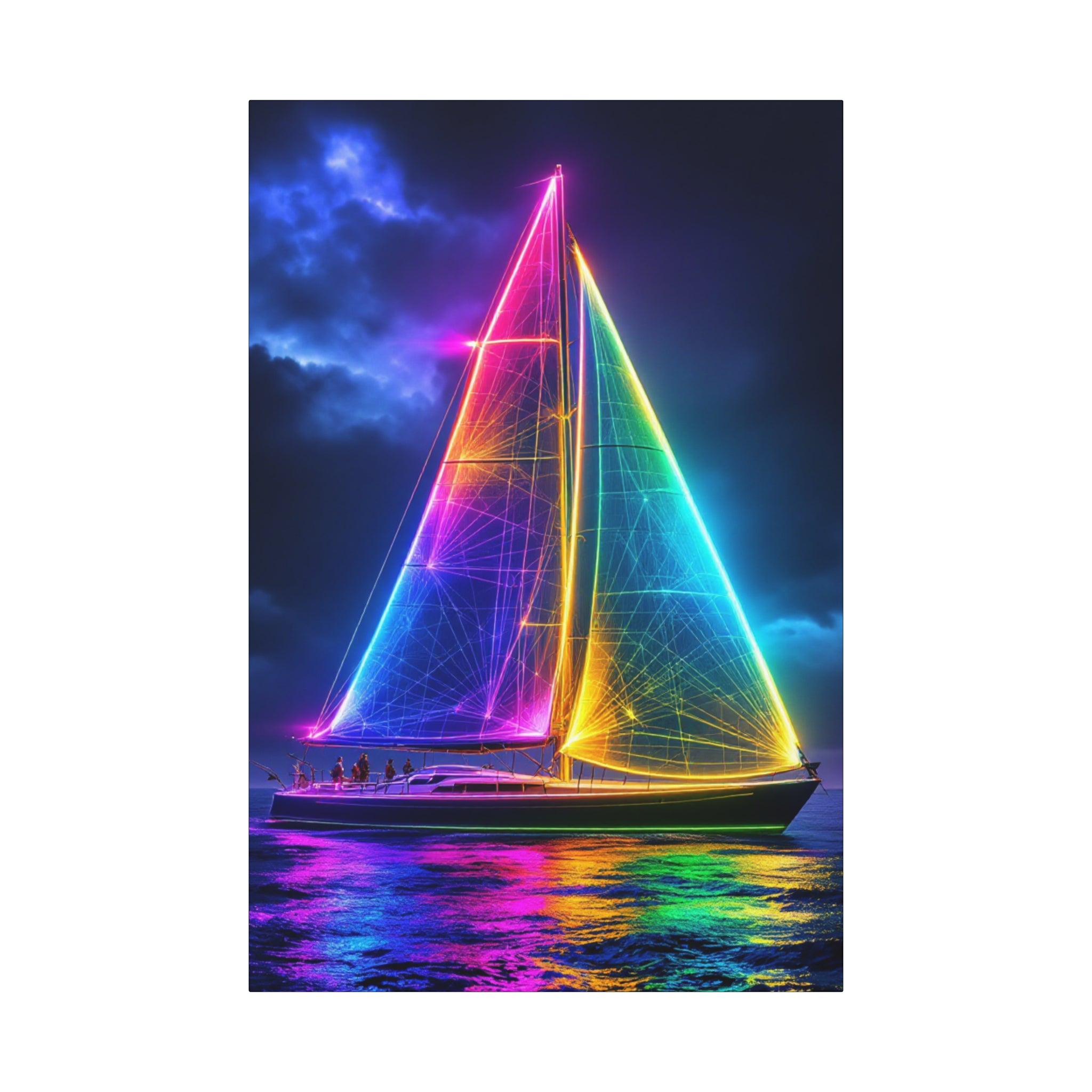 Colorful Sailboat Canvas Art Wraps, Nautical Home Decor, Rainbow Wall Art, Vibrant Ocean Print, Unique Gift Idea