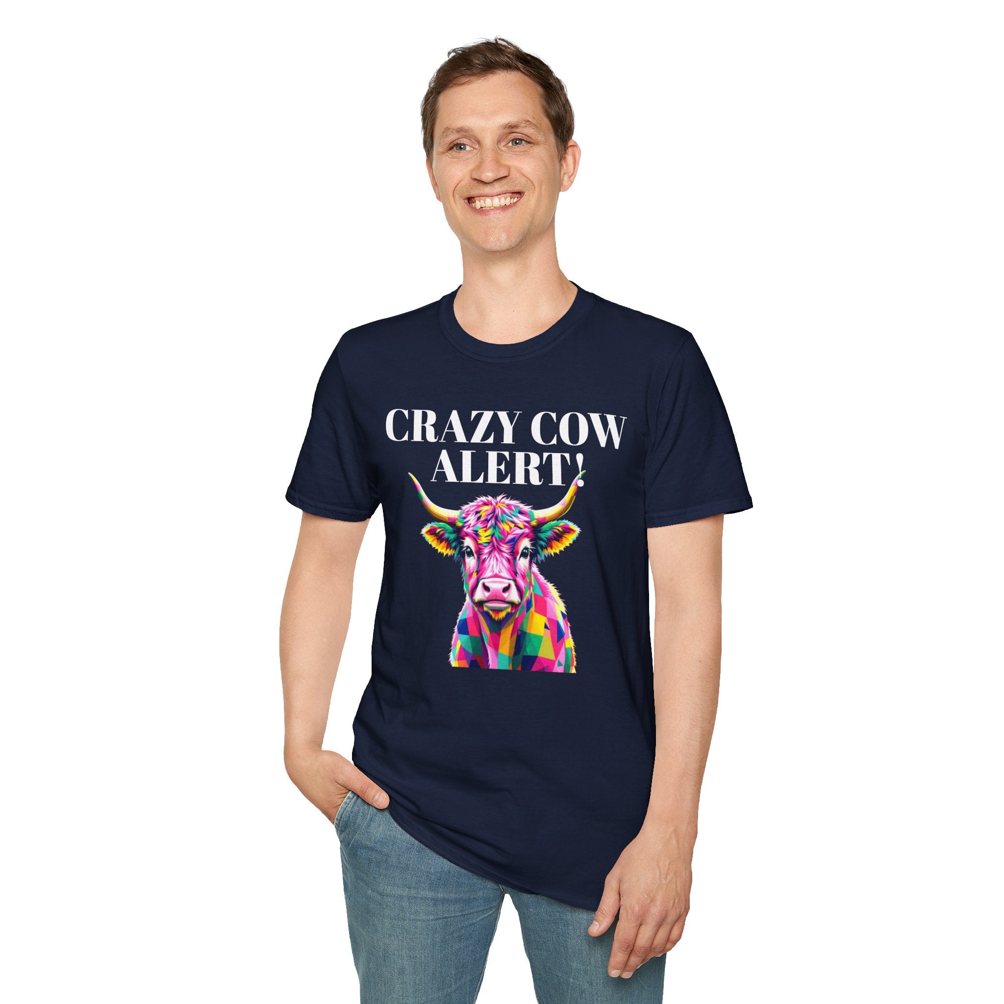 Colorful Cow Alert T-Shirt, Funny Cow Tee, Animal Lover Gift, Quirky Casual Wear, Farm Animal Shirt, Unique Graphic Tee