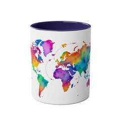Colorful Map Two-Tone Coffee Mug - 11oz Travel Lovers Gift